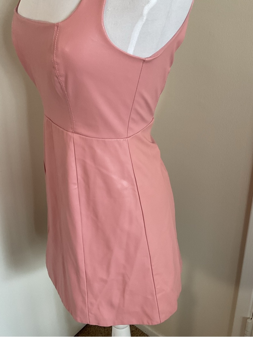 For Love & Lemons Talia Mini Dress Pink Faux Leather Square Neck Small - Picture 4 of 7
